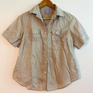 Gap Maternity XS Blouse Gray Brown Polka Dot